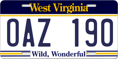 WV license plate OAZ190