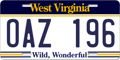 WV license plate OAZ196