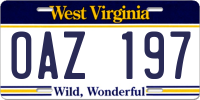 WV license plate OAZ197