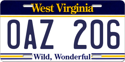 WV license plate OAZ206