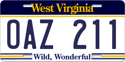 WV license plate OAZ211