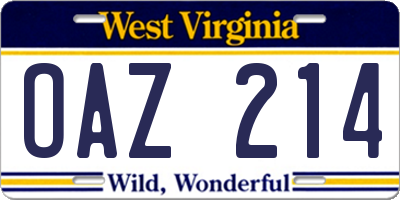 WV license plate OAZ214