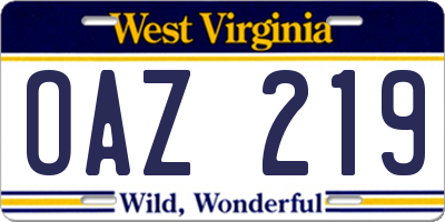 WV license plate OAZ219