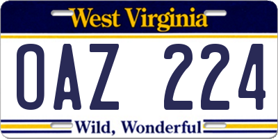 WV license plate OAZ224
