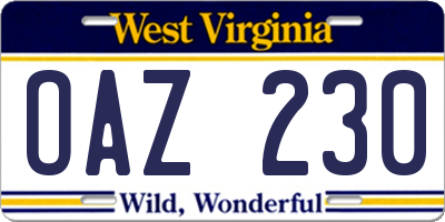 WV license plate OAZ230