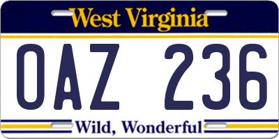 WV license plate OAZ236