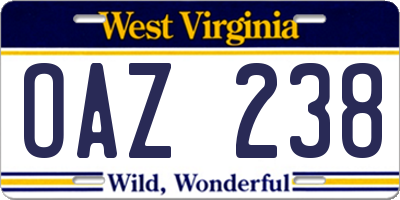 WV license plate OAZ238