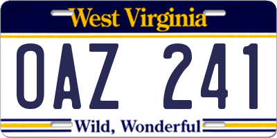 WV license plate OAZ241