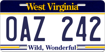 WV license plate OAZ242