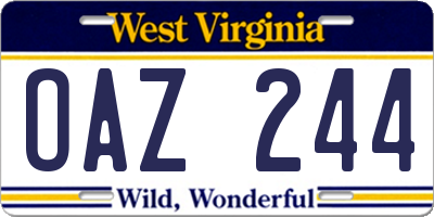 WV license plate OAZ244