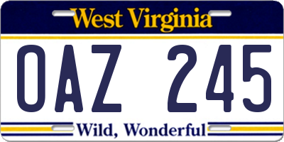 WV license plate OAZ245