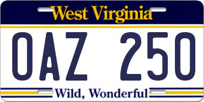 WV license plate OAZ250