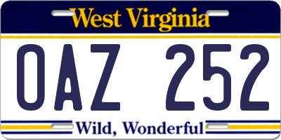WV license plate OAZ252