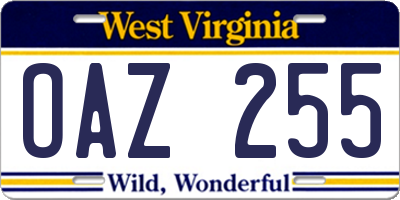 WV license plate OAZ255