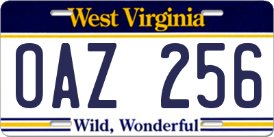 WV license plate OAZ256