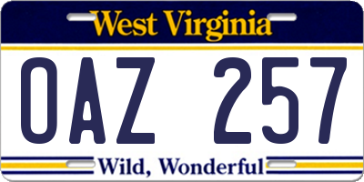 WV license plate OAZ257