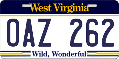 WV license plate OAZ262