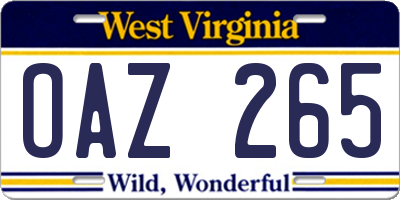 WV license plate OAZ265