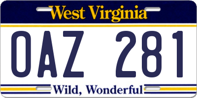 WV license plate OAZ281