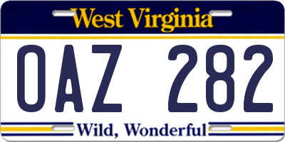 WV license plate OAZ282