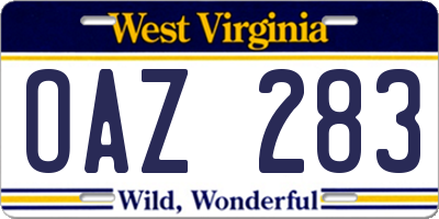 WV license plate OAZ283