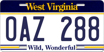 WV license plate OAZ288