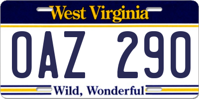WV license plate OAZ290
