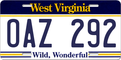 WV license plate OAZ292