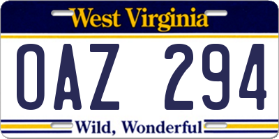 WV license plate OAZ294