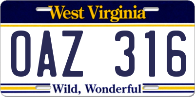 WV license plate OAZ316