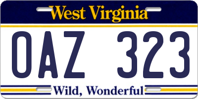 WV license plate OAZ323
