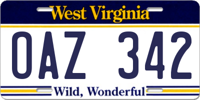 WV license plate OAZ342