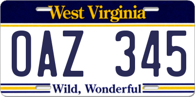 WV license plate OAZ345
