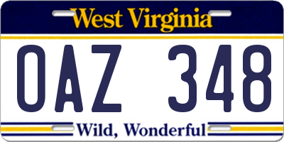 WV license plate OAZ348