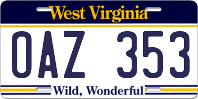 WV license plate OAZ353