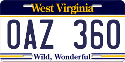 WV license plate OAZ360