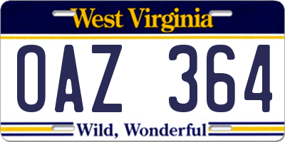 WV license plate OAZ364