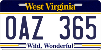 WV license plate OAZ365