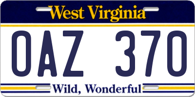 WV license plate OAZ370