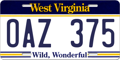 WV license plate OAZ375