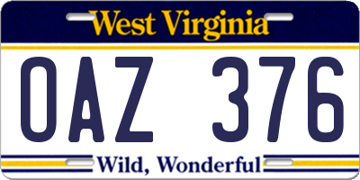 WV license plate OAZ376