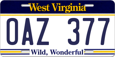 WV license plate OAZ377