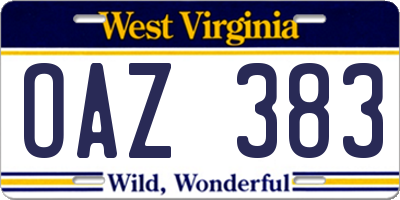 WV license plate OAZ383