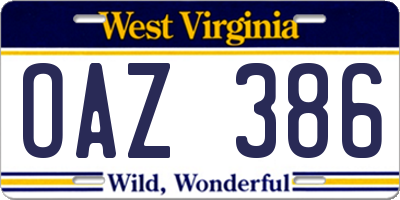 WV license plate OAZ386
