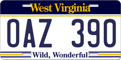 WV license plate OAZ390