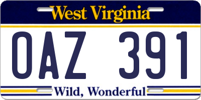 WV license plate OAZ391