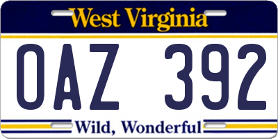 WV license plate OAZ392