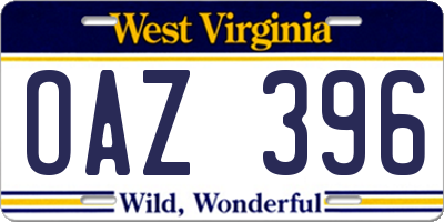 WV license plate OAZ396