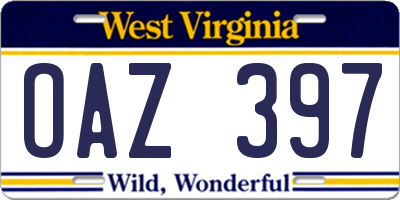 WV license plate OAZ397