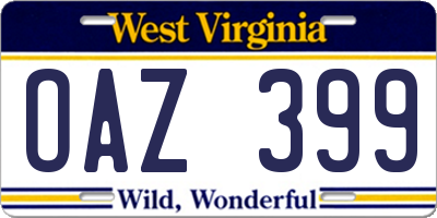 WV license plate OAZ399